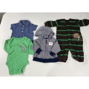 Lot of 4 Baby Boys 3M Carters Hoodie, Bodysuit, Shirt & Footless Multicolor